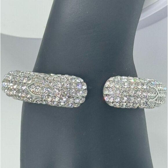 High End Department Store Designer Kissable Hinged Cuff Bracelet with Pave CZ - Picture 3 of 13